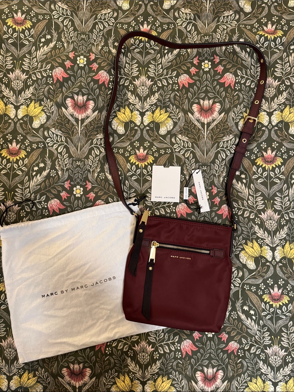 Marc Jacobs Wine Red Nylon Crossbody Bag with Gold Hardware